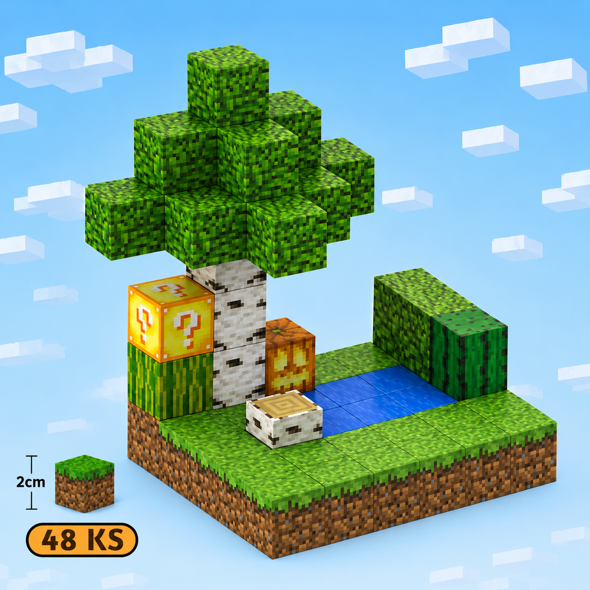 Minecraft magnetická stavebnice - 48 kusů + 2 figurky