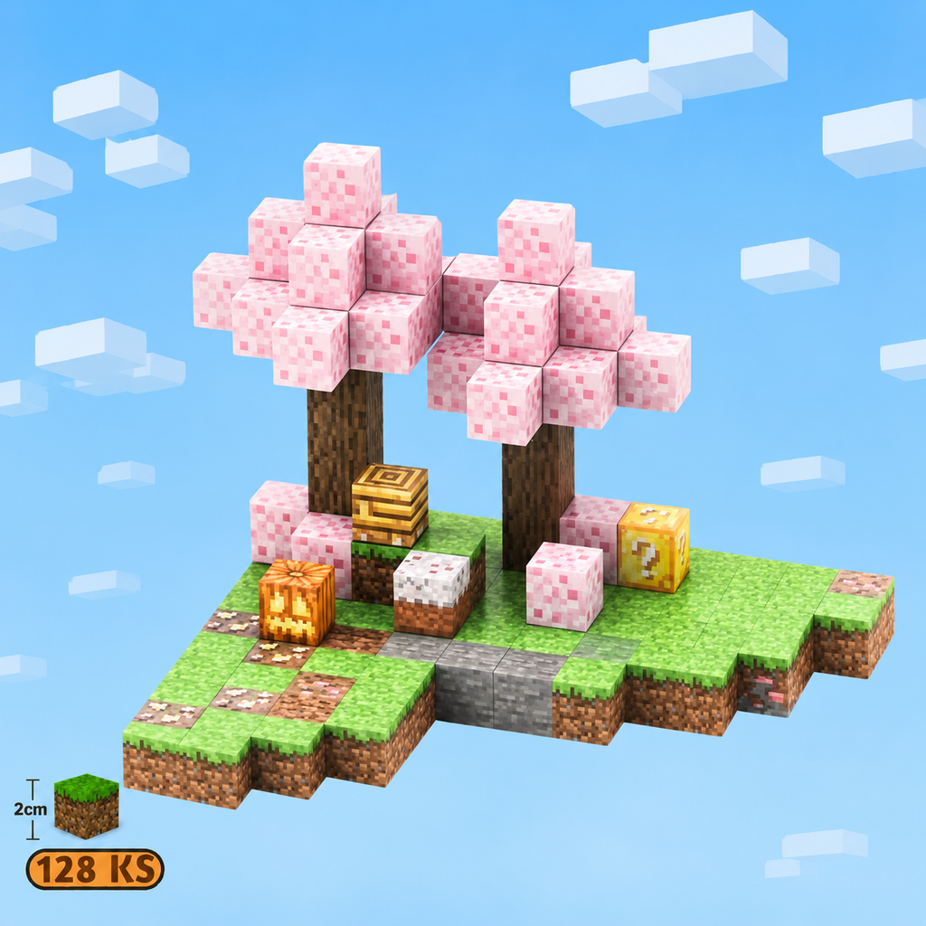 Minecraft magnetická stavebnice - 128 kusů + 6 figurky