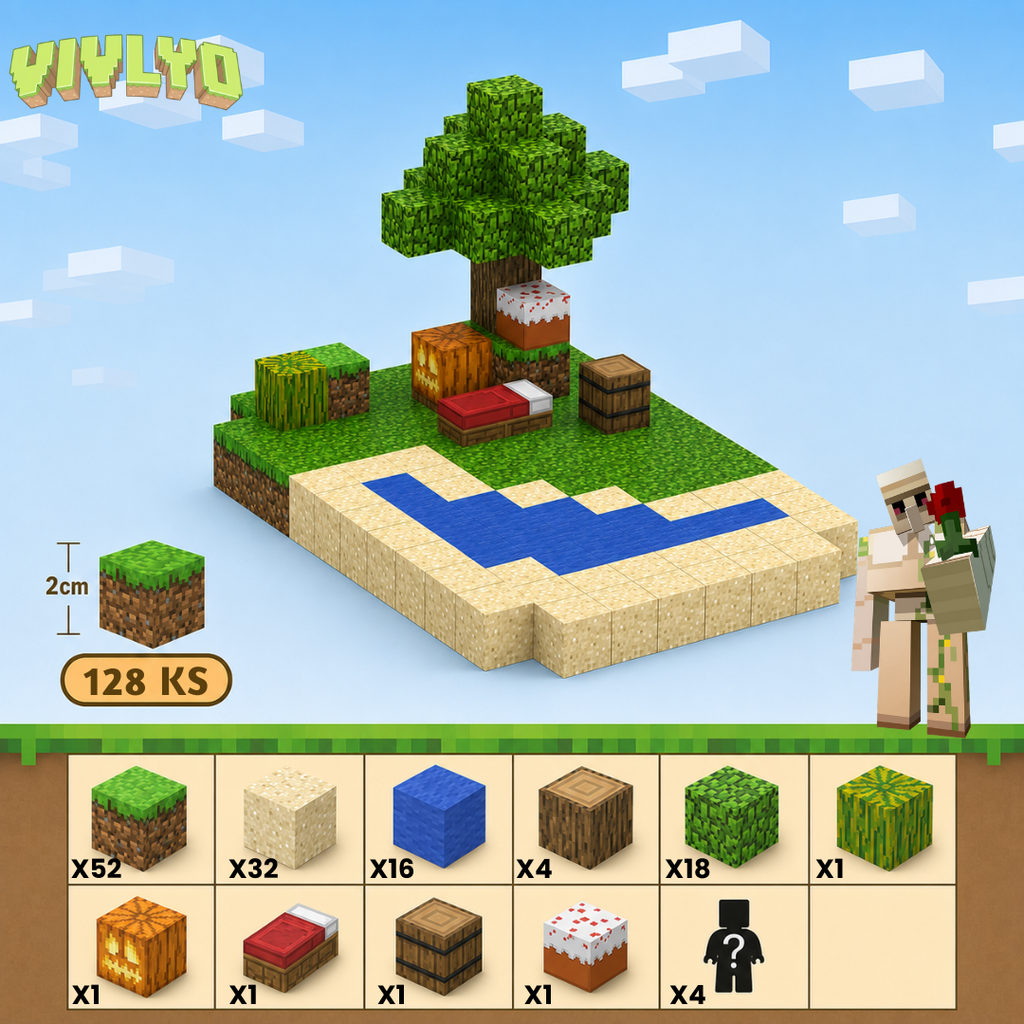 Minecraft magnetická stavebnice - 128 kusů + 4 figurky
