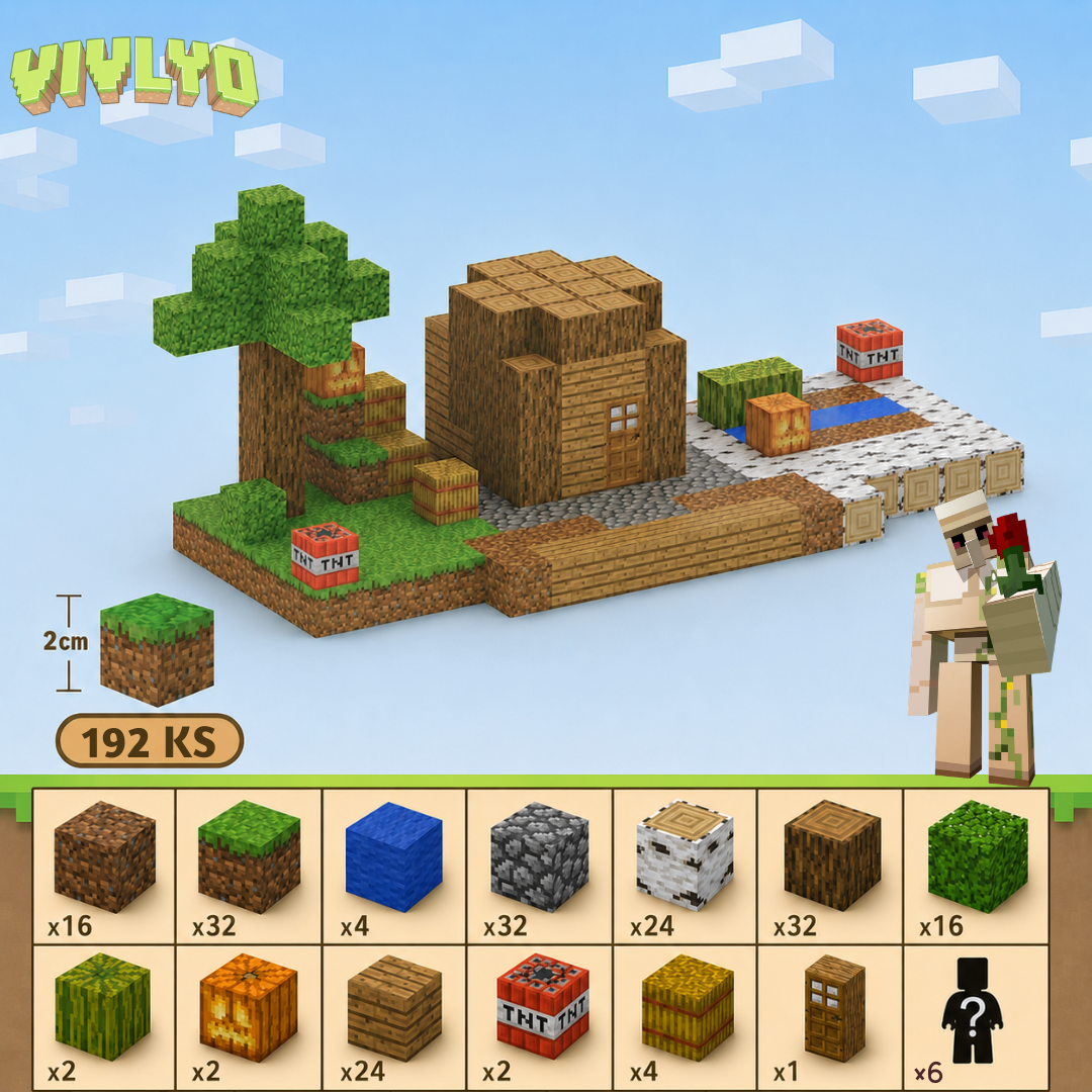 Minecraft magnetická stavebnice - 192 kusů + 6 figurky