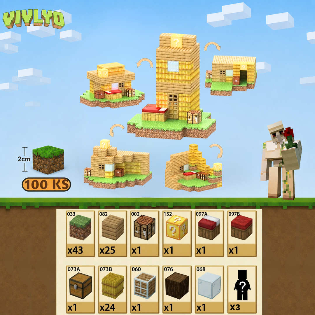 Minecraft magnetická stavebnice - 100 kusů + 3 figurky