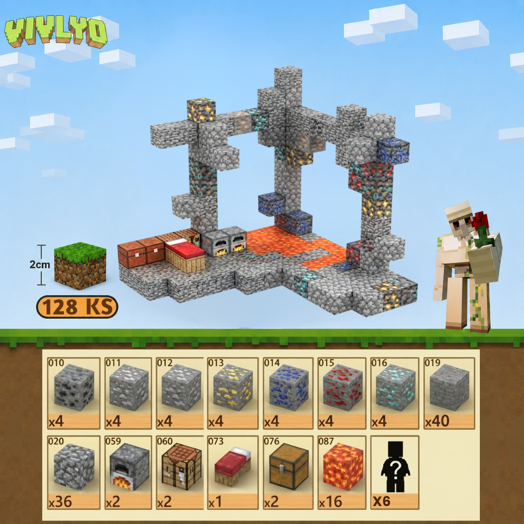 Minecraft magnetická stavebnice - 128 kusů + 6 figurky